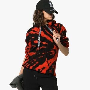 Proenza Schouler White Label PSWL Tie-Dye Red Black Hoodie Sweatshirt. Size S